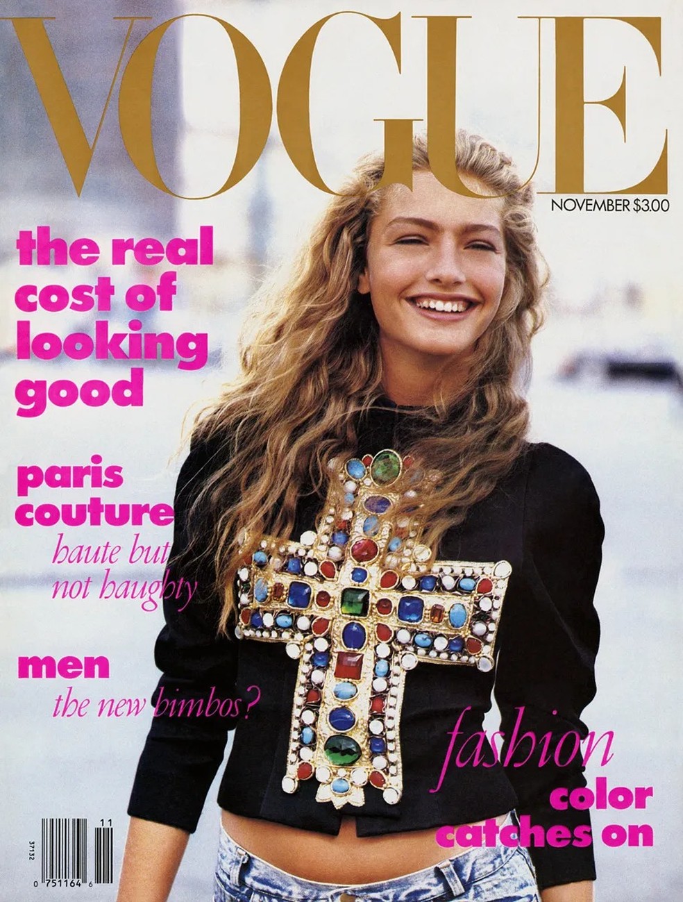 A primeira capa de Anna Wintour para a Vogue americana em novembro de 1988 — Foto: Vogue US/Foto por Peter Linderbergh