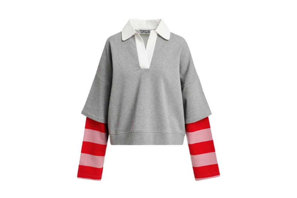 Moletom com gola polo e sobreposição nas mangas, da Essentiel Antwerp - Preço sugerido: — Foto: Reprodução