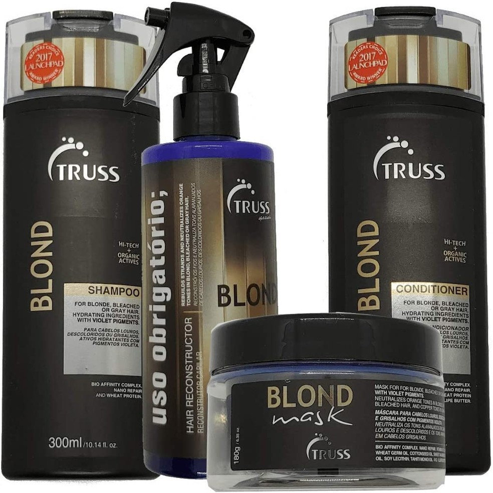 Kit Blond com shampoo, condicionador, máscara e leave-in, Truss  — Foto: Reprodução/ Amazon 