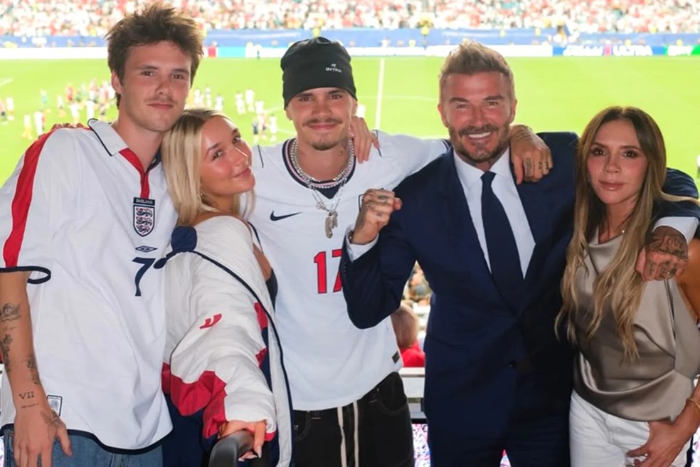 Cruz, Harper, Romeo, David e Victoria Beckham na Copa do Mundo — Foto: Reprodução/Instagram