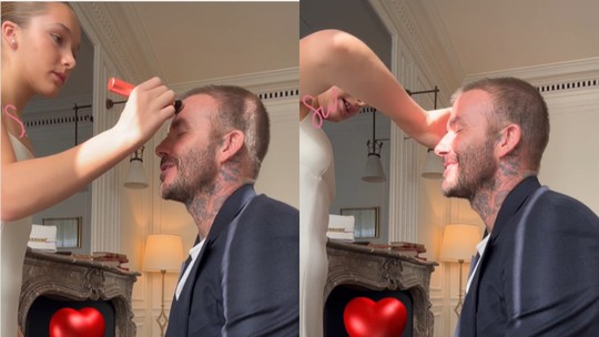 David Beckham é maquiado pela filha e comenta: "Minha pequena maquiadora é boa"