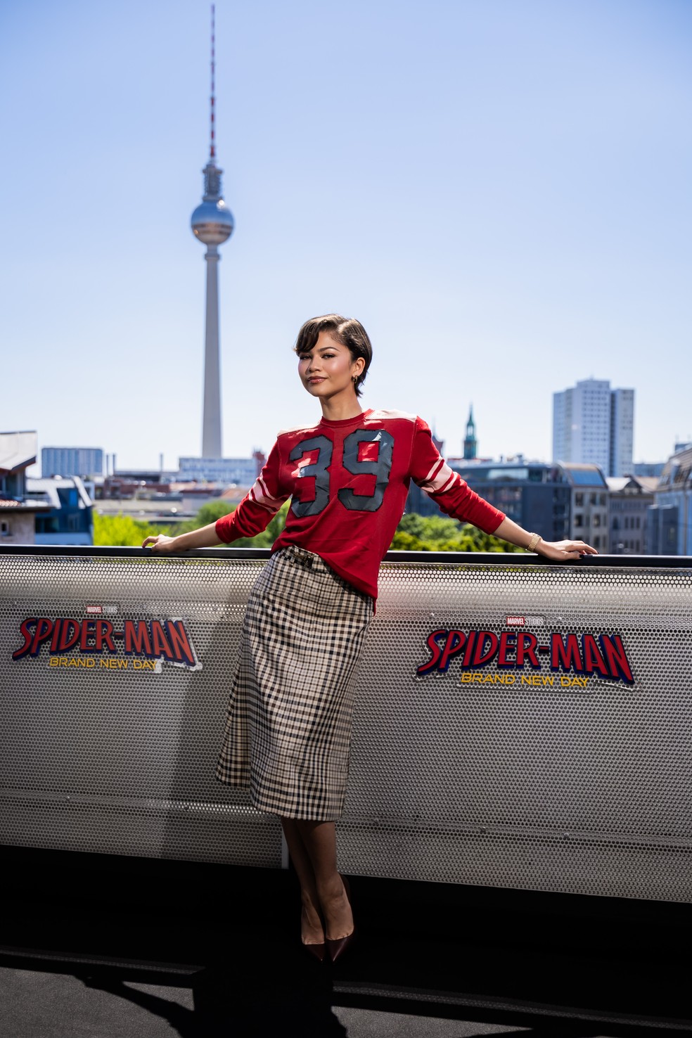Zendaya na divulgação de “Homem-Aranha: Um Novo Dia”, em Berlim, na Alemanha — Foto: Getty Images