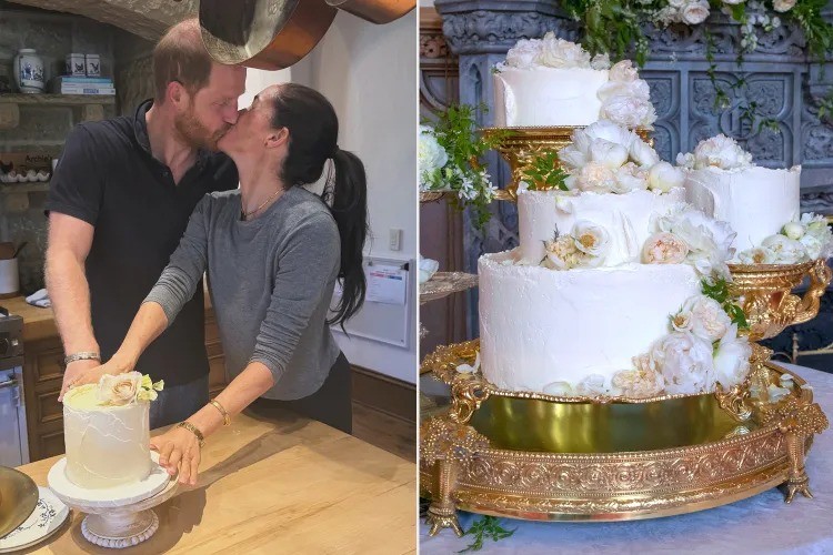 Meghan Markle e Príncipe Harry recriam tradição do casamento e celebram 8 anos com bolo especial em casa