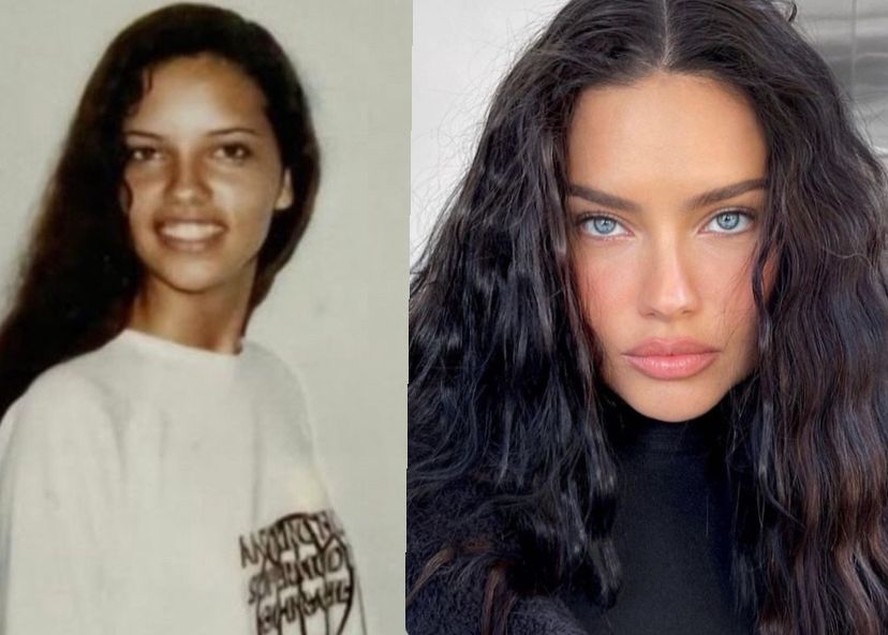 Adriana Lima, à esquerda, aos 15 anos; à direita, aos 42