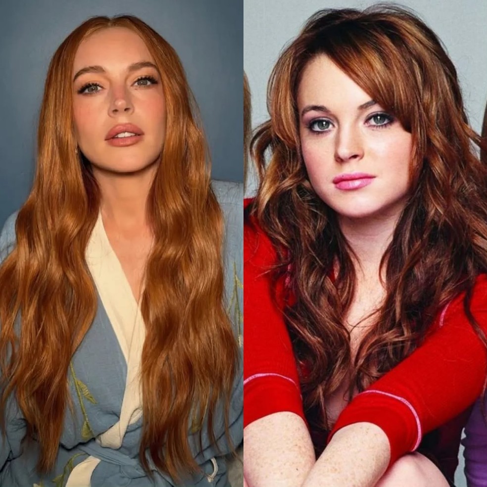 Lindsay Lohan em 2026; Lindsay Lohan em Meninas Malvadas (2004) — Foto: Reprodução/Instagram/Divulgação
