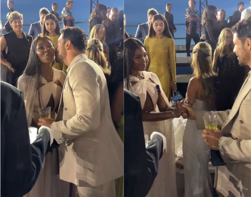 Cauã Reymond tieta Naomi Cambpell em evento de Alta Moda na Itália