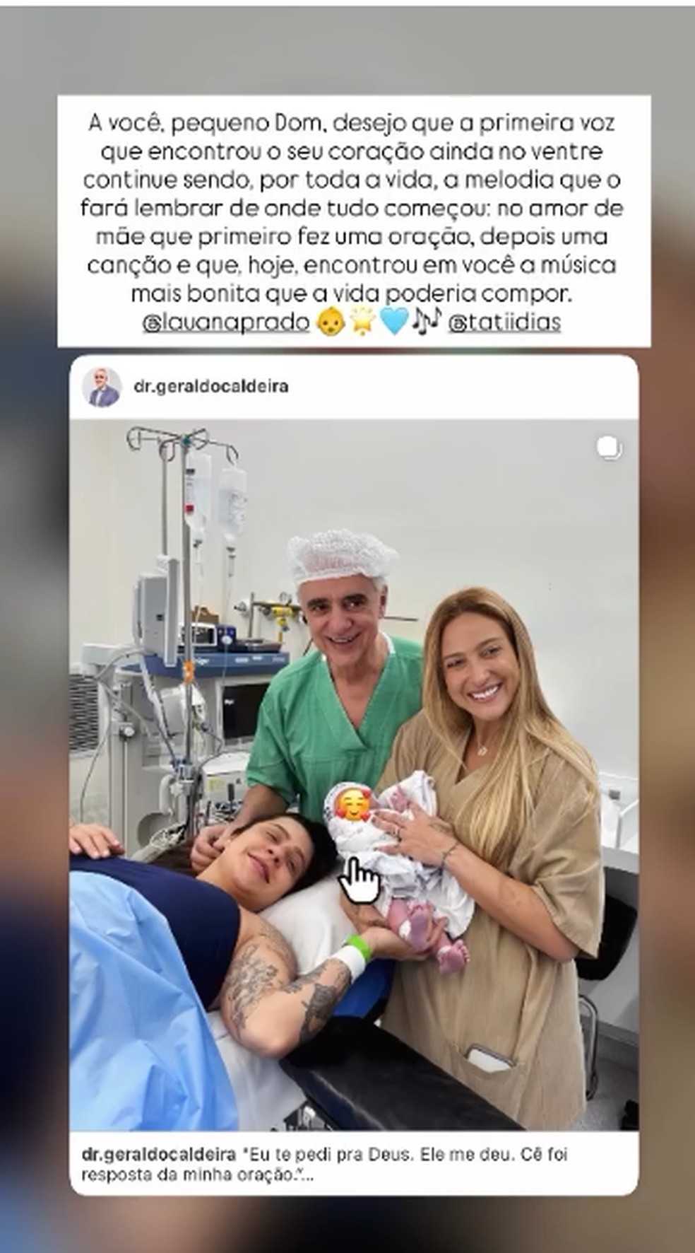 Médico faz revelação emocionante sobre o parto de Dom, primeiro filho de Lauana Prado — Foto: Reprodução/Instagram
