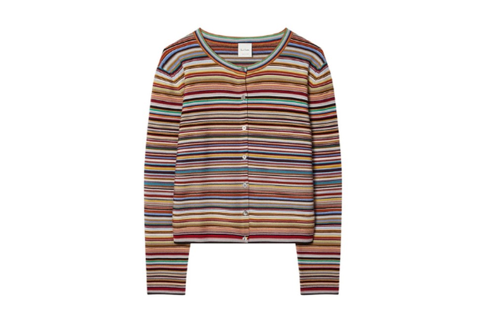 Cardigan Signature Stripe,  da Paul Smith - Preço sugerido: R$ 6.230 — Foto: Reprodução
