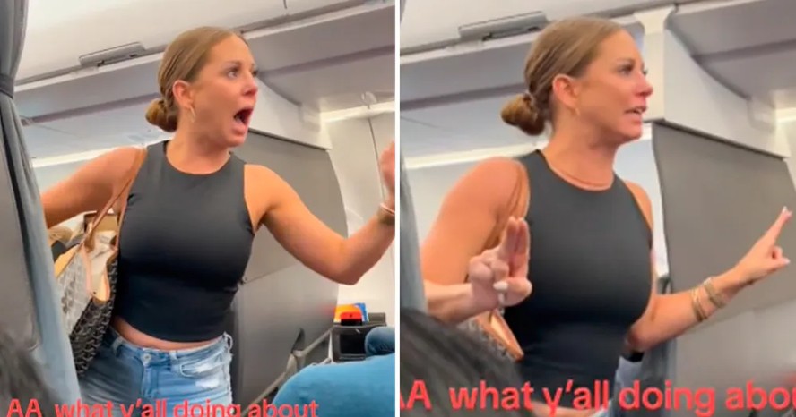 Mulher em pânico no avião