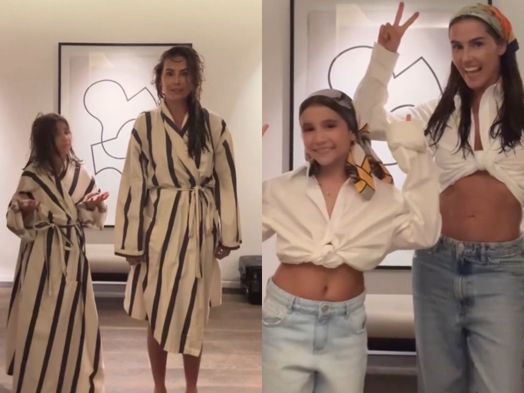 Deborah Secco e Maria Flor posam com looks iguais