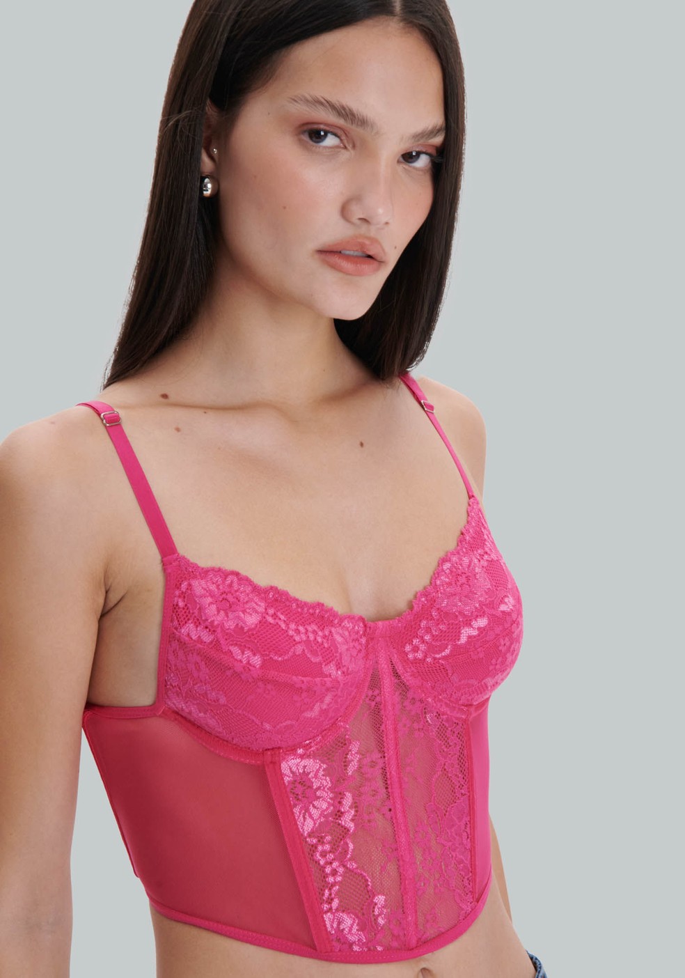Top corset de renda cor-de-rosa, da My FT — Foto: Divulgação