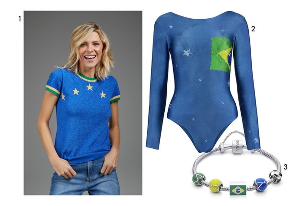 Copa do Mundo 2018: 1. camiseta Iorane; 2. body Água de Sal; 3. pulseira Life by Vivara (Foto: Divulgação) — Foto: Vogue