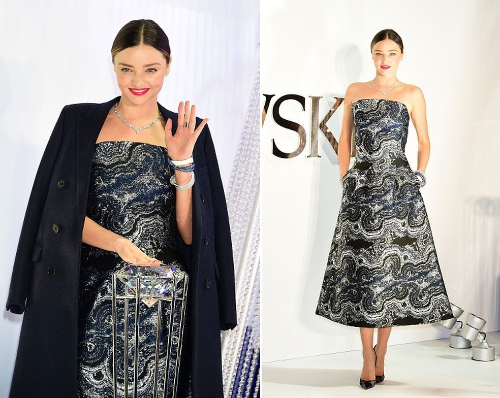 Miranda Kerr brilha em inauguração de árvore de Natal da Swarovski