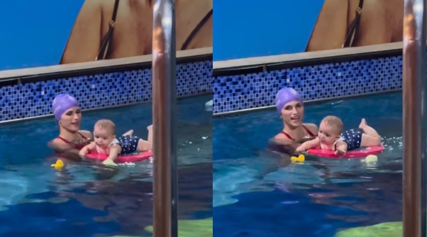 Jade Barbosa enche a web de fofura ao surgir nadando com a filha