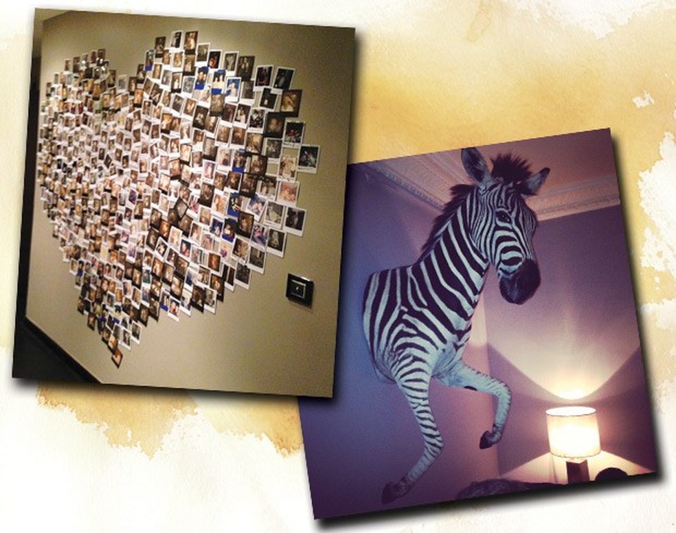 Décor do tipo faça-você-mesmo: polaroides de visitas em shape de coração e uma zebra garimpada(Foto: Divulgação)  — Foto: Vogue