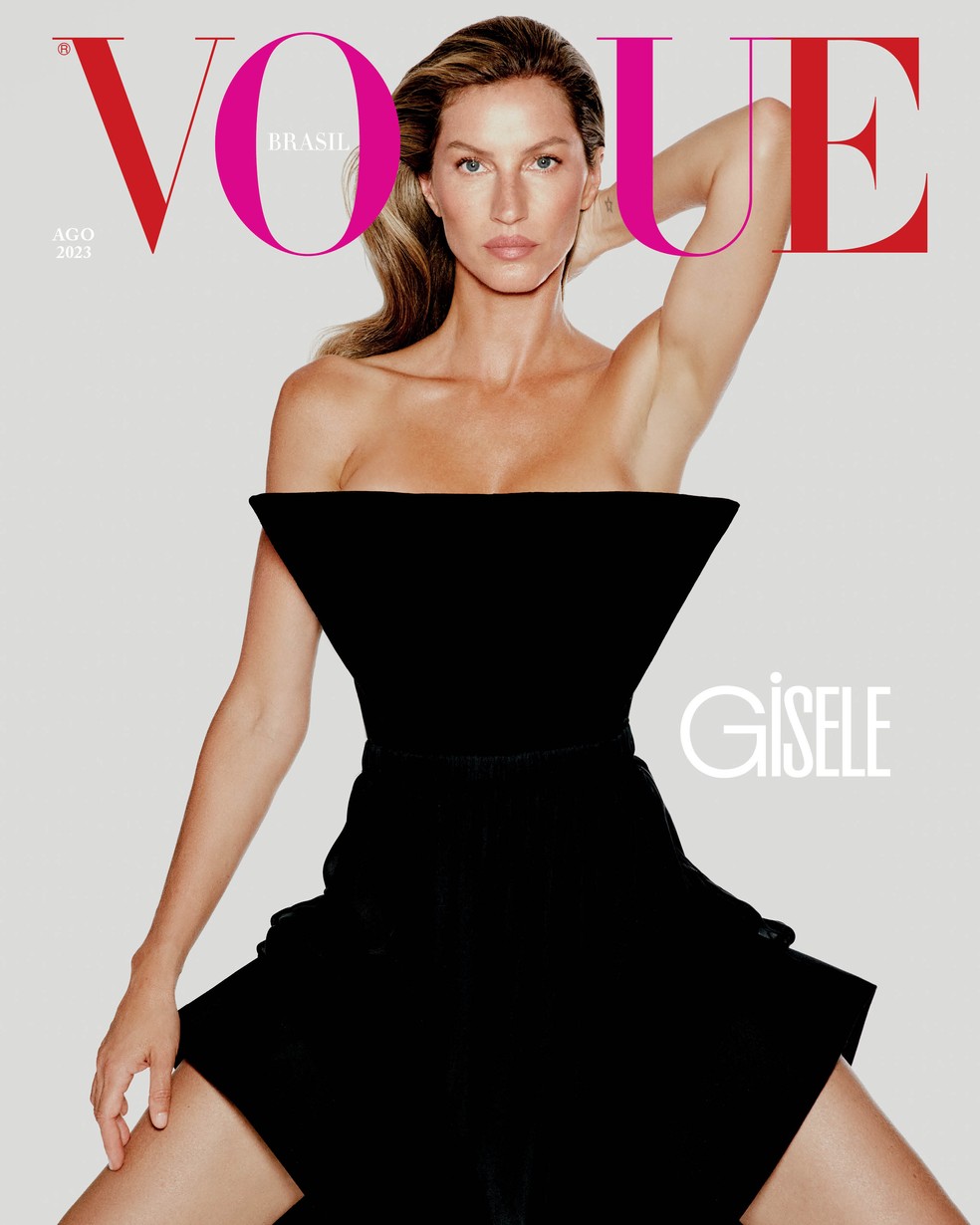 Gisele Bündchen na capa da Vogue Brasil de agosto 2023 — Foto: Vogue Brasil/ Lufré