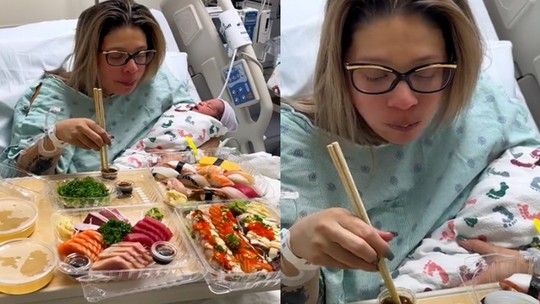Mulher viraliza ao devorar banquete após dar à luz: "A refeição pós-parto da minha esposa foi lendária" 