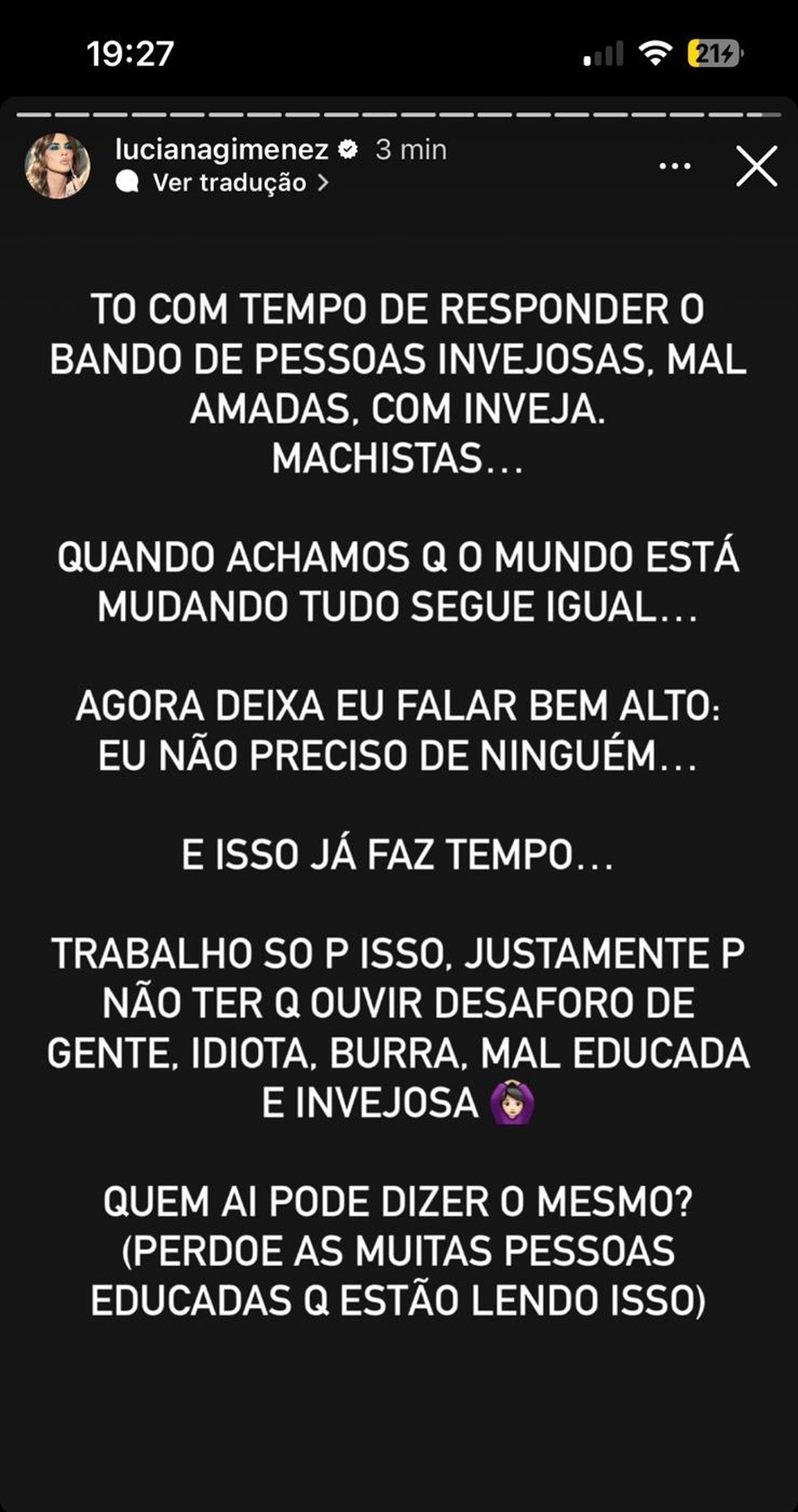 Luciana Gimenez fez desabafo na web — Foto: Reprodução/Instagram