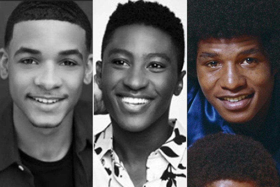 Nathaniel Logan McIntyre e Joseph David-Jones como Jackie Jackson — Foto: Cortesia da Lionsgate; Arquivos Michael Ochs/Getty