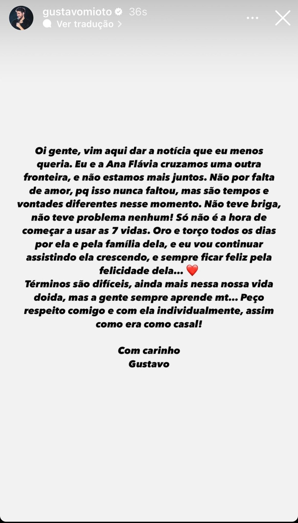 Stories Gustavo Mioto — Foto: Reprodução/Instagram