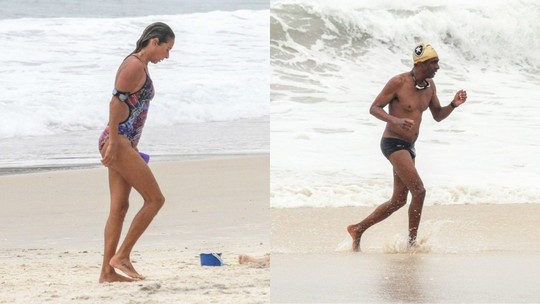 Andrea Beltrão e Hélio de Lá Peña se encontram para mergulho na praia de Copacabana