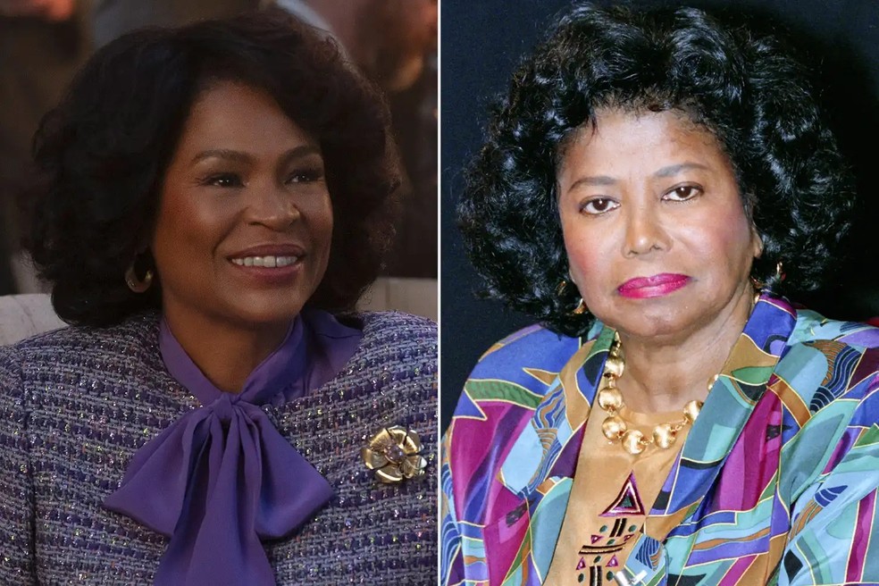 Nia Long como Katherine Jackson — Foto: Glen Wilson/Lionsgate; Dave Hogan/Getty