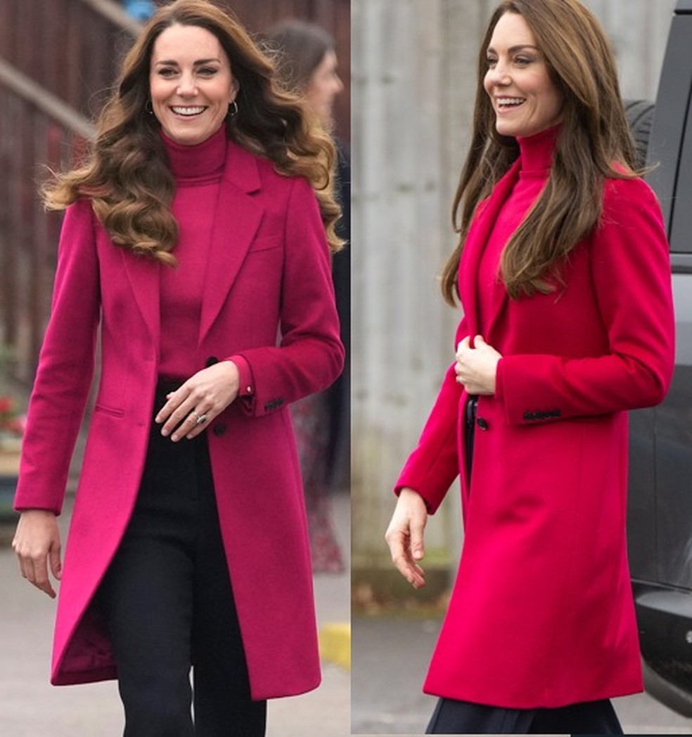 Kate Middleton repete casaco elegante  em fúcsia — Foto: Getty Images