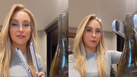 Carla Diaz testa tutorial para abrir garrafa de vinho com prancha alisadora 
