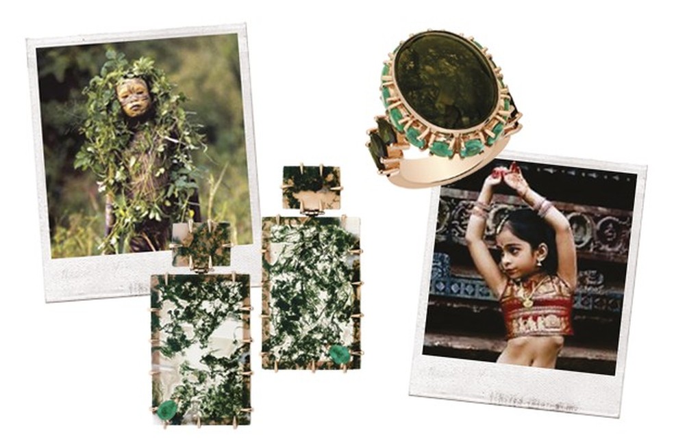 As imagens que inspiraram a designer ao lado das joias criadas (Foto: Divulgação) — Foto: Vogue