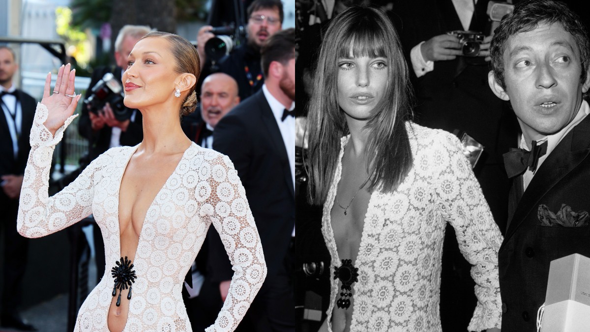 Bella Hadid homenageia Jane Birkin no tapete vermelho do Festival