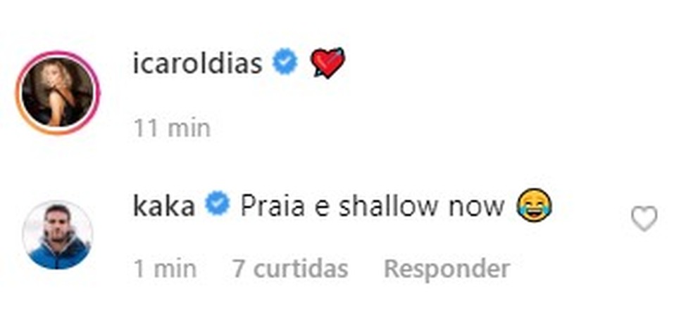 Kaká comenta a foto de Carol Dias (Foto: Reprodução/Instagram) — Foto: Vogue