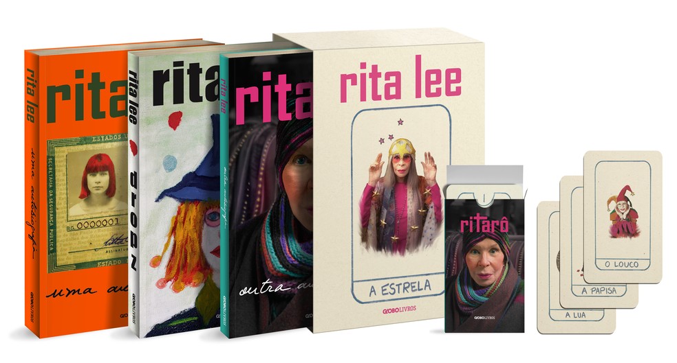 Box dos livros de Rita Lee e jogo de cartas — Foto: Divulgação