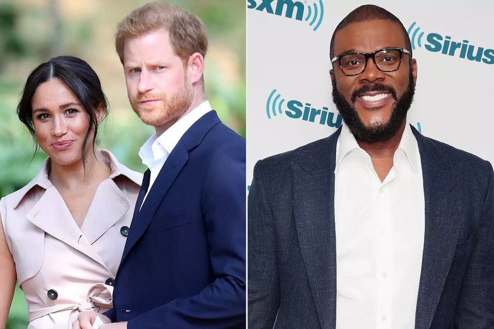 Meghan Markle e Príncipe Harry; Tyler Perry — Foto: Getty Images