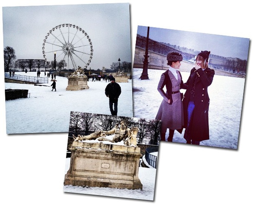 A neve não perdoou os fashionistas em Paris (Fotos: Instagram/Reprodução) — Foto: Vogue