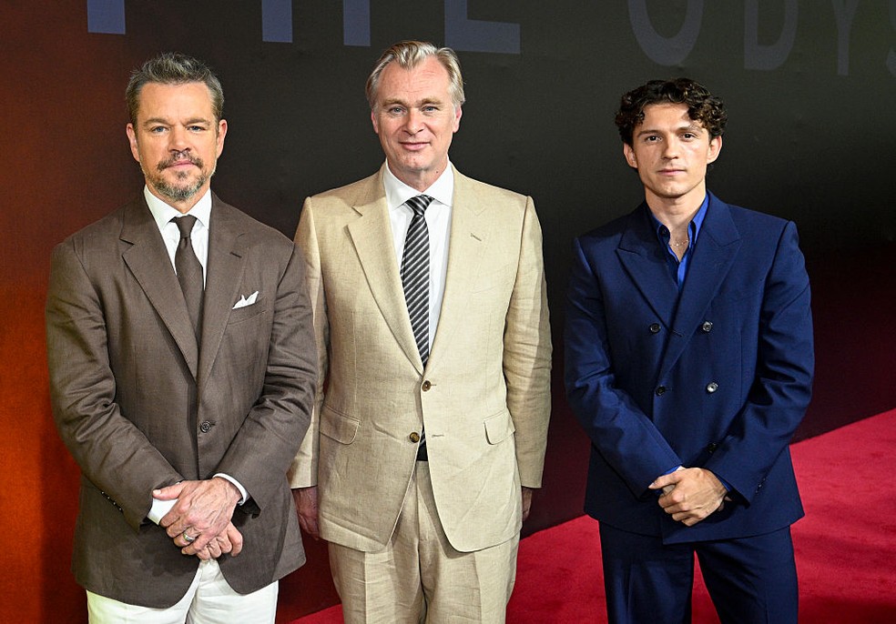 Matt Damon, Christopher Nolan e Tom Holland — Foto: GettyImages